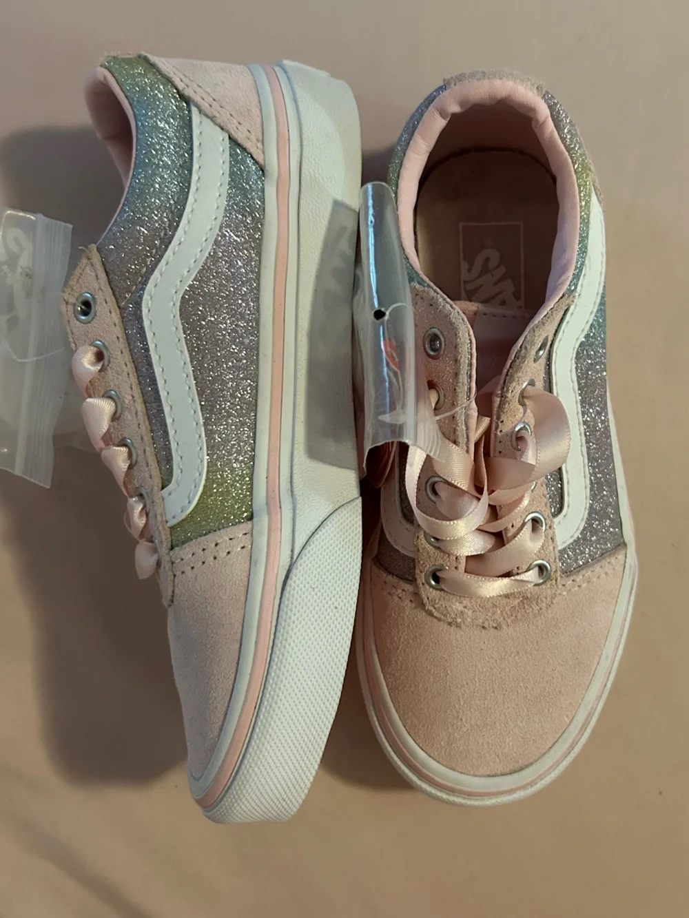 Vans Kids Pink and Iridescent Glitter Low-Top Sneakers